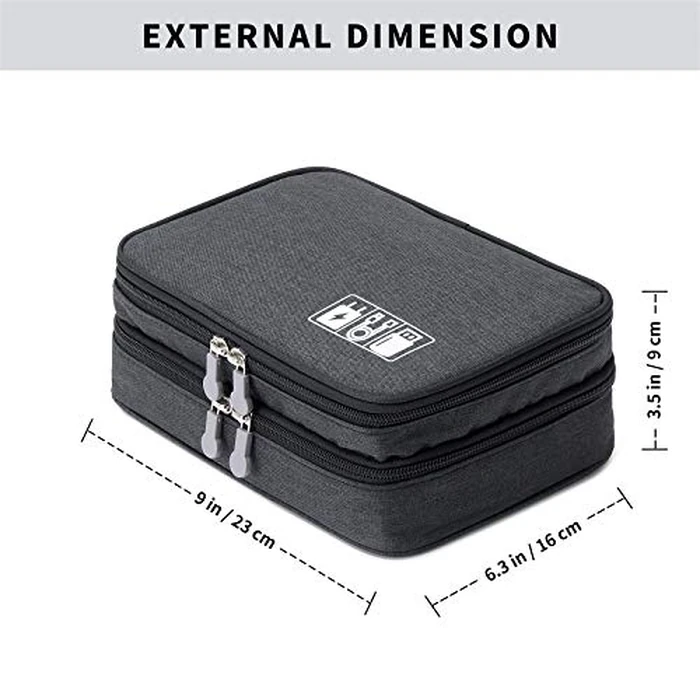mygreen Electronics Travel Organizer, Watreproof Electronic Accessories Case Portable Double Layer Cable Storage Bag for Cord, Charger, Flash Drive, Phone, Ipad Mini, SD Card, Gifts for Him Black by mygreen - Image 4