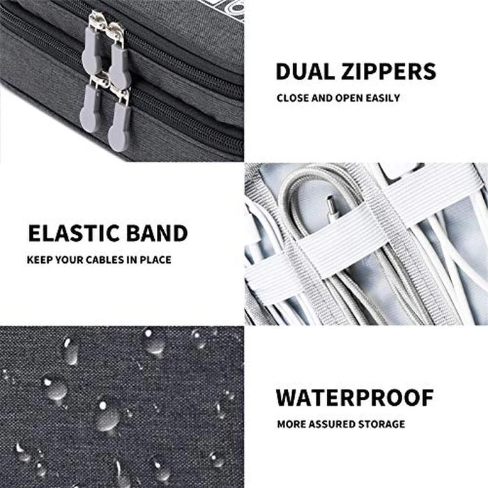 mygreen Electronics Travel Organizer, Watreproof Electronic Accessories Case Portable Double Layer Cable Storage Bag for Cord, Charger, Flash Drive, Phone, Ipad Mini, SD Card, Gifts for Him Black by mygreen - Image 7