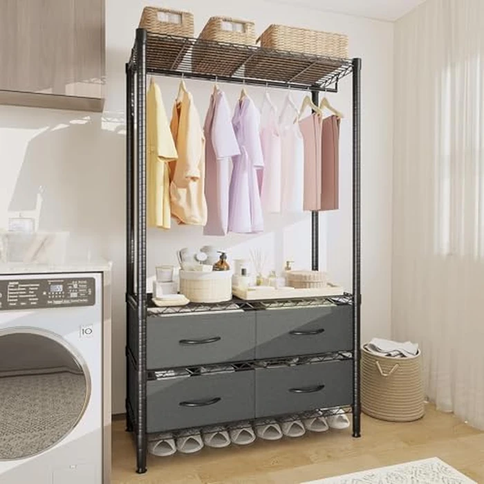 Heavy-Duty Garment Rack with 4 Storage Drawers & Hanging Rod, Freestanding Metal Clothing Rack with Adjustable Shelves, Space Saving Closet Organizer for Bedroom, Dorm, Entryway, 35.4"l x 15.7"w x 71" by ExploreHorizon - Image 8