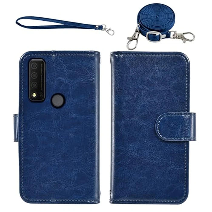Asuwish Phone Case for TCL 30XE/30V/4X/20AX/20A/20R/Bremen 5G Wallet Cell Cover with Screen Protector Crossbody Strap Zipper Card Holder Stand TLC T601DL 30 XE XE5G V 20 AX R A 6.67 Women Girls Blue by Asuwish - Image 8