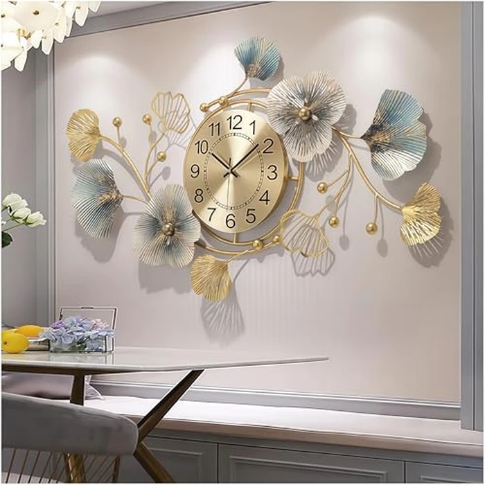 BBTEQEKN Large Wall Clock 33 Inch Creative Metal Ginkgo Leaf, Wall Clock Metal Silent Wall Clock Decoration, Vintage Style Quartz Big Wall Clock for Living Room Kitchen Bedroom by BBTEQEKN - Image 1