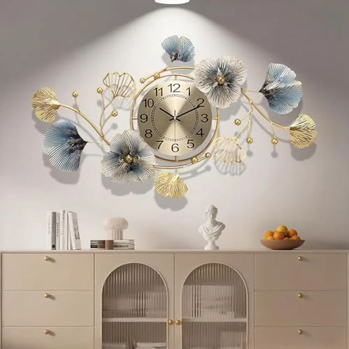 BBTEQEKN Large Wall Clock 33 Inch Creative Metal Ginkgo Leaf, Wall Clock Metal Silent Wall Clock Decoration, Vintage Style Quartz Big Wall Clock for Living Room Kitchen Bedroom by BBTEQEKN - Image 2