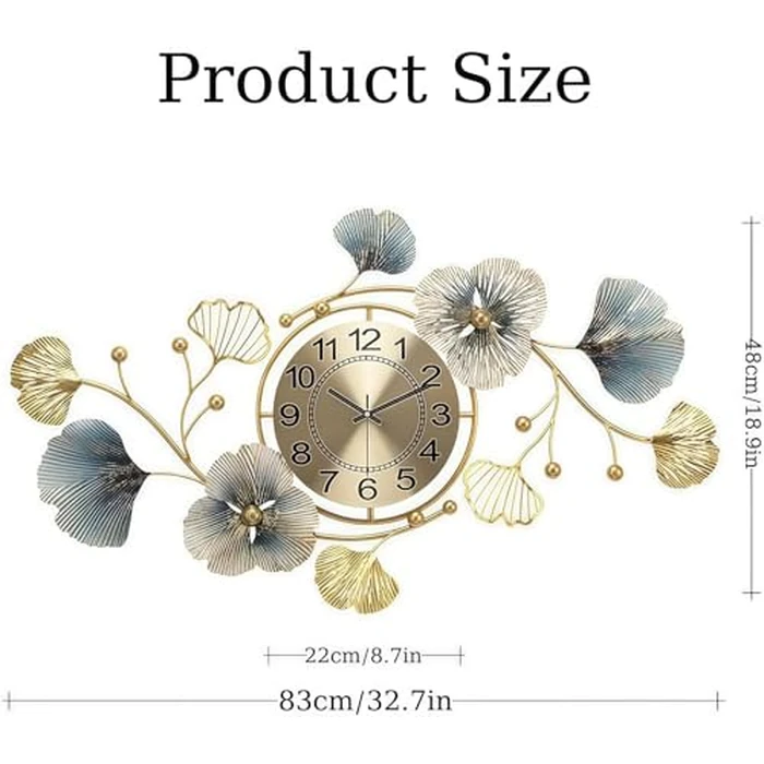 BBTEQEKN Large Wall Clock 33 Inch Creative Metal Ginkgo Leaf, Wall Clock Metal Silent Wall Clock Decoration, Vintage Style Quartz Big Wall Clock for Living Room Kitchen Bedroom by BBTEQEKN - Image 3