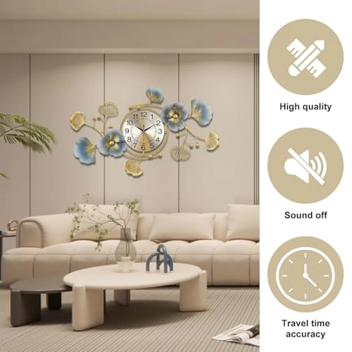 BBTEQEKN Large Wall Clock 33 Inch Creative Metal Ginkgo Leaf, Wall Clock Metal Silent Wall Clock Decoration, Vintage Style Quartz Big Wall Clock for Living Room Kitchen Bedroom by BBTEQEKN - Image 4