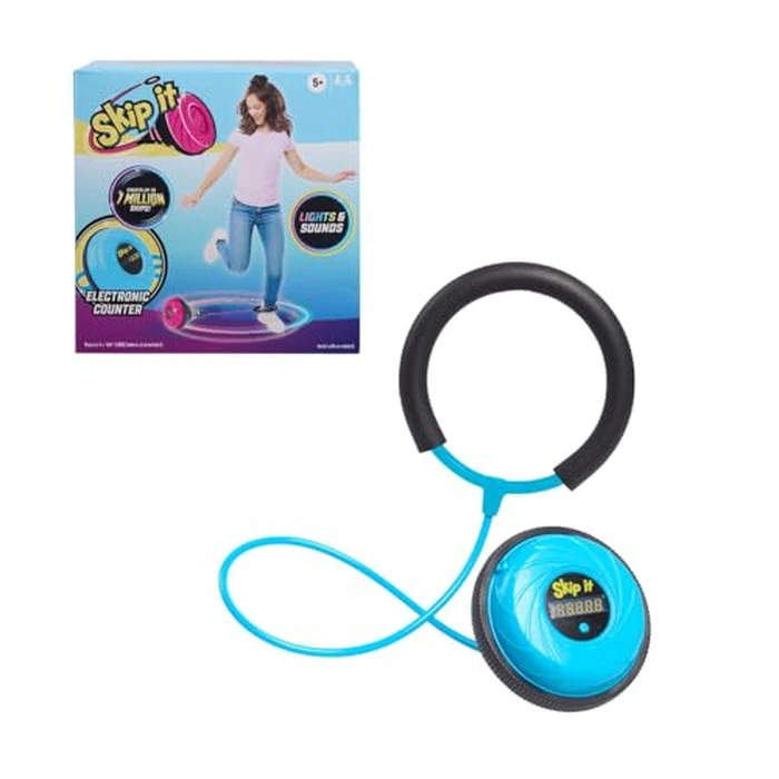 Just Play Skip It Retro Outdoor Toy, Light Up Ball and Digital Counter, Blue, Soft Foam Padded Ankle Ring, 31-inch Long, Screen Free Play, Toys for Kids Ages 5 Up by Just Play - Used - Good condition - US$20.28