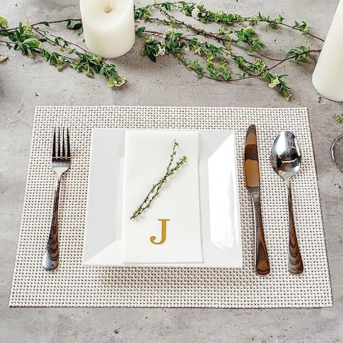 Luxenap 15.8 X 7.9 Inch Linen-Feel Guest Towels, 50 Lettered Hand Towels - Gold Letter 'J', Sans Serif Font, White Paper Dinner Napkins, airlaid, For Restrooms And Tables by Restaurantware - Image 4
