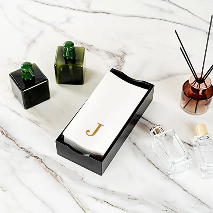 Luxenap 15.8 X 7.9 Inch Linen-Feel Guest Towels, 50 Lettered Hand Towels - Gold Letter 'J', Sans Serif Font, White Paper Dinner Napkins, airlaid, For Restrooms And Tables by Restaurantware - Image 8