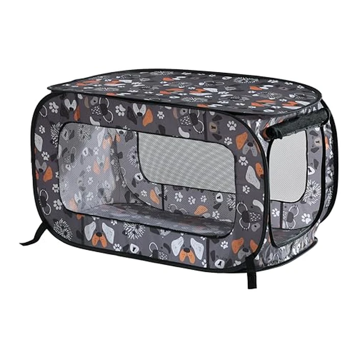 Beatrice Home Fashions Portable, Collapsible, Pop Up Kennel Travel Cat and Dog Crate, 36" L x 22" W x 22" H, Face of Love by Beatrice Home Fashions - Image 1