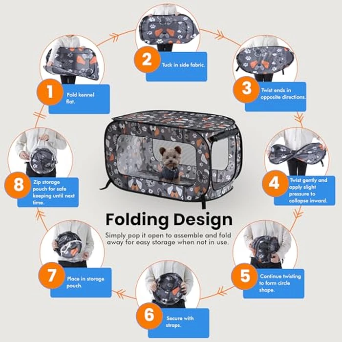 Beatrice Home Fashions Portable, Collapsible, Pop Up Kennel Travel Cat and Dog Crate, 36" L x 22" W x 22" H, Face of Love by Beatrice Home Fashions - Image 5