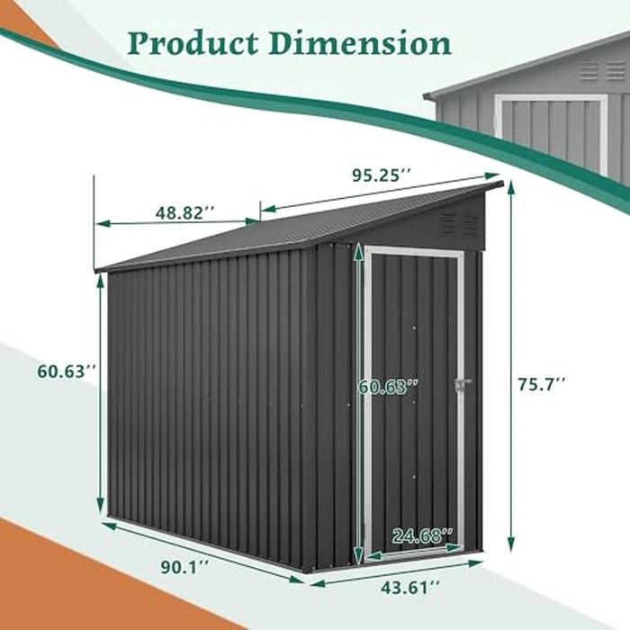 YOPTO 4x8 FT Lean to Metal Shed,Outdoor Heavy-Duty Storage Shed with Floor Base,All Weather Waterproof Garden Tool House W/Lockable Door&2 Air Vent,Reversible Door Design,for Backyard,Patio,Lawn,Black by YOPTO - Image 2