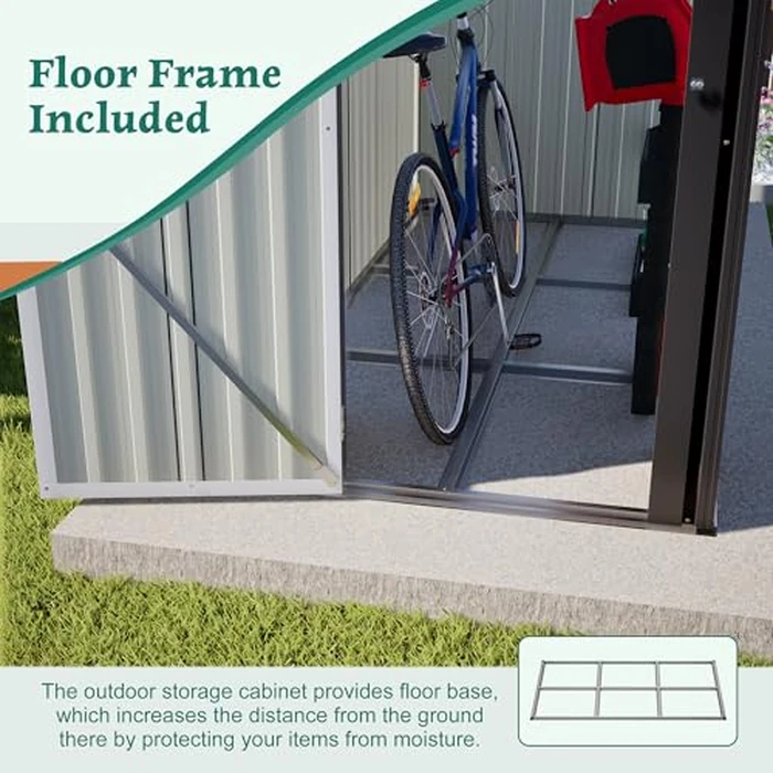 YOPTO 4x8 FT Lean to Metal Shed,Outdoor Heavy-Duty Storage Shed with Floor Base,All Weather Waterproof Garden Tool House W/Lockable Door&2 Air Vent,Reversible Door Design,for Backyard,Patio,Lawn,Black by YOPTO - Image 9