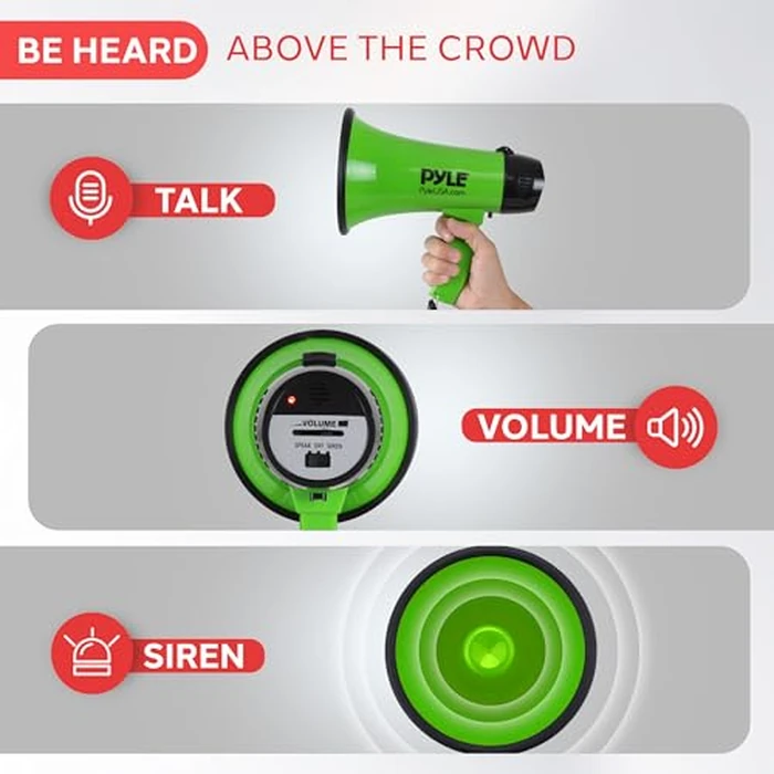 Pyle Megaphone PA Portable Speaker for Outdoor, Cheerleading, Sports and More, 20W Compact Bullhorn with Siren and Volume Control by Pyle - Image 3