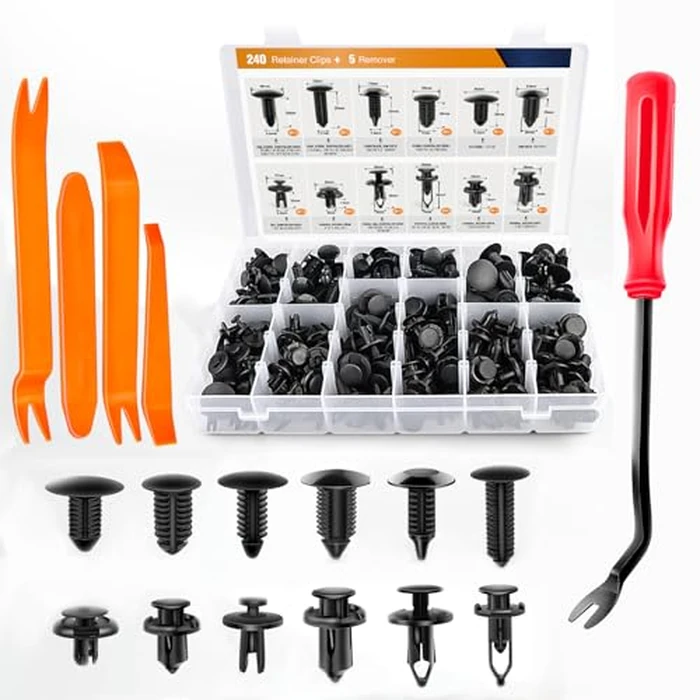 GOOACC 240PCS Bumper Retainer Clips Car Plastic Rivets Fasteners Push Retainer Kit 12 Popular Sizes Auto Push Pin Rivets Set -Door Trim Panel Fender Clips for GM Ford Toyota Honda Chrysler by GOOACC - Used - Good condition
