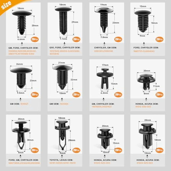 GOOACC 240PCS Bumper Retainer Clips Car Plastic Rivets Fasteners Push Retainer Kit 12 Popular Sizes Auto Push Pin Rivets Set -Door Trim Panel Fender Clips for GM Ford Toyota Honda Chrysler by GOOACC - Image 3