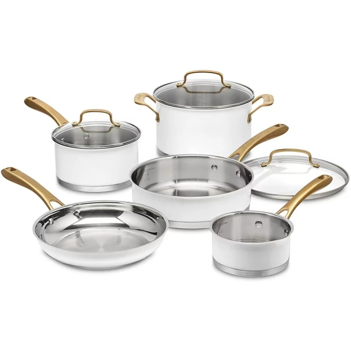 Cuisinart 839-8MW Classic Stainless Steel Cookware Set 8-Piece - Matte White/Brushed Gold by Cuisinart - Refurbished - Excellent condition - US$111.98
