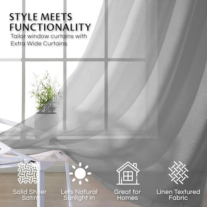 Sheer Window Curtains 2 Panels 54" W x 84" L (108" W) Extra Wide Linen Curtains & Drapes for Living Room, Bedroom, Farmhouse Curtains, Boho Decor, Light Filtering Window Treatments with Grommets by DAINTY HOME - Image 4