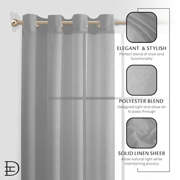 Sheer Window Curtains 2 Panels 54" W x 84" L (108" W) Extra Wide Linen Curtains & Drapes for Living Room, Bedroom, Farmhouse Curtains, Boho Decor, Light Filtering Window Treatments with Grommets by DAINTY HOME - Image 5