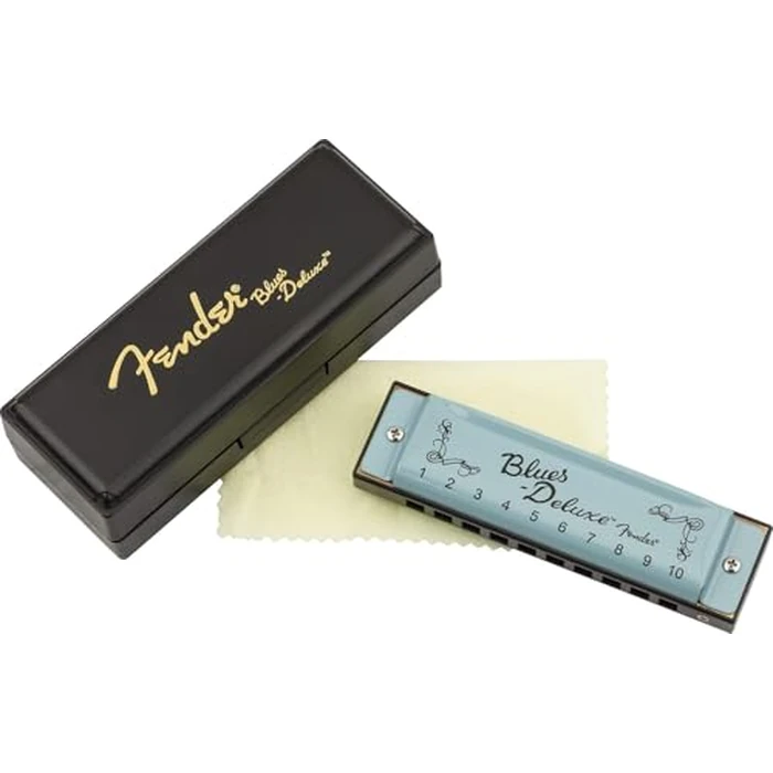 Fender Blues Deluxe Harmonica, Guitar Accessories, Key of C 10 Holes, Includes Hard Plastic Carrying Case, Daphne Blue by Fender - Used - Very Good condition - US$10.19