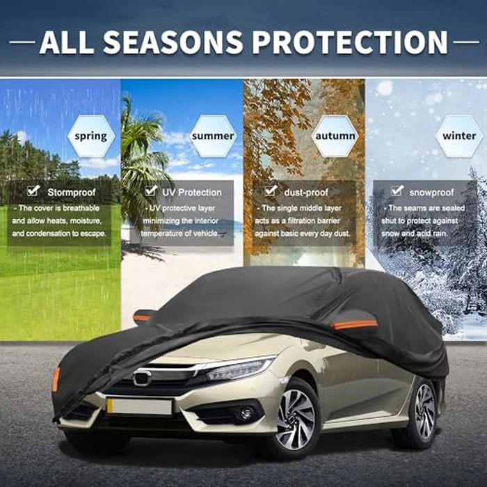 X AUTOHAUX Car Cover for Honda Civic Sedan/Coupe 210D-PU Outdoor Full Car Cover All Weather with Door Zipper for Waterproof Windproof Sun Rain Snow Protection by X AUTOHAUX - Image 2