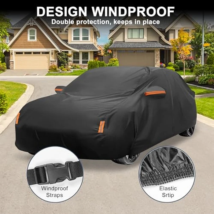 X AUTOHAUX Car Cover for Honda Civic Sedan/Coupe 210D-PU Outdoor Full Car Cover All Weather with Door Zipper for Waterproof Windproof Sun Rain Snow Protection by X AUTOHAUX - Image 4