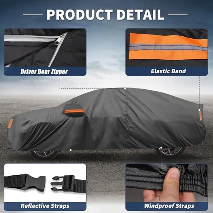 X AUTOHAUX Car Cover for Honda Civic Sedan/Coupe 210D-PU Outdoor Full Car Cover All Weather with Door Zipper for Waterproof Windproof Sun Rain Snow Protection by X AUTOHAUX - Image 6