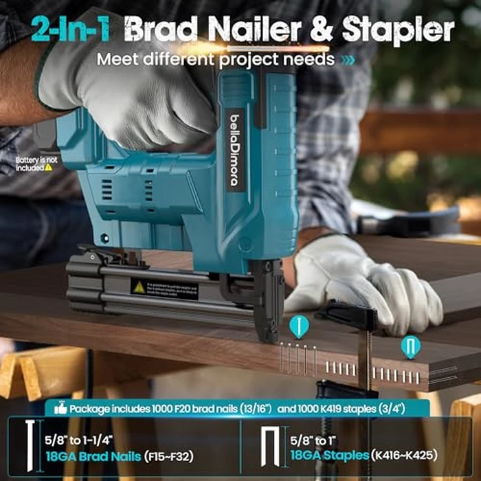 18GA Cordless Brad Nailer, 2 in 1 Nail Gun & Staple Gun for Makita18V Bettery with 1000 Nails &1000 Staples, Battery Powered Nail Gun for Home Improvement(Tools Only) by bellaDimora - Image 3