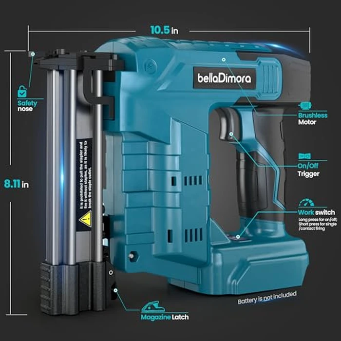 18GA Cordless Brad Nailer, 2 in 1 Nail Gun & Staple Gun for Makita18V Bettery with 1000 Nails &1000 Staples, Battery Powered Nail Gun for Home Improvement(Tools Only) by bellaDimora - Image 8