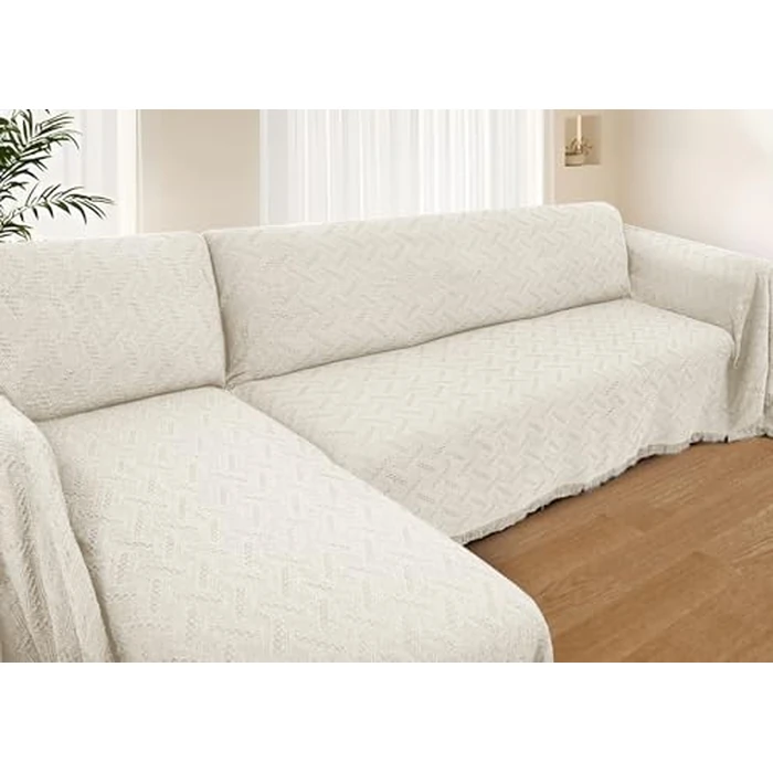HOMERILLA Sectional Couch Covers for Sectional Sofa L Shaped Sofa Cover Blanket 2 Pieces L Shape Furniture Protector for Pets Dogs(Ivory, X-Large) by HOMERILLA - Used - Very Good condition