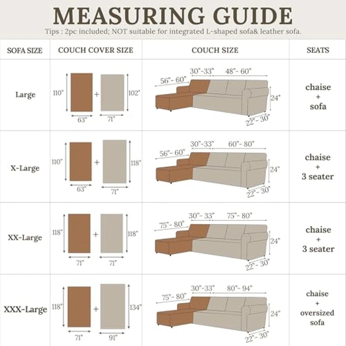 HOMERILLA Sectional Couch Covers for Sectional Sofa L Shaped Sofa Cover Blanket 2 Pieces L Shape Furniture Protector for Pets Dogs(Ivory, X-Large) by HOMERILLA - Image 2