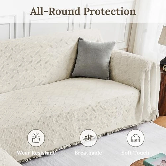 HOMERILLA Sectional Couch Covers for Sectional Sofa L Shaped Sofa Cover Blanket 2 Pieces L Shape Furniture Protector for Pets Dogs(Ivory, X-Large) by HOMERILLA - Image 3