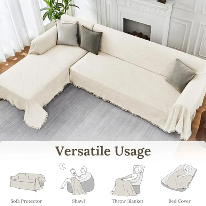 HOMERILLA Sectional Couch Covers for Sectional Sofa L Shaped Sofa Cover Blanket 2 Pieces L Shape Furniture Protector for Pets Dogs(Ivory, X-Large) by HOMERILLA - Image 5