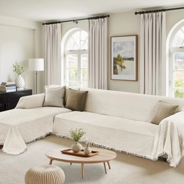 HOMERILLA Sectional Couch Covers for Sectional Sofa L Shaped Sofa Cover Blanket 2 Pieces L Shape Furniture Protector for Pets Dogs(Ivory, X-Large) by HOMERILLA - Image 9