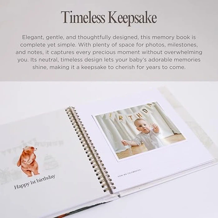 Modern Keepsake Baby Memory Book - Neutral & Elegant Newborn Milestone Journal and Keepsake Album, Premium Journal Scrapbook Photo Album for Boys & Girls, First Year Baby Gift by Mapes - Image 4