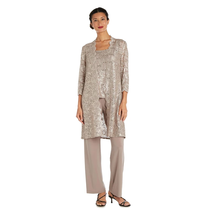 R&M Richards Women's 3-Piece Glitter Lace Scallop Duster Pant Set W/Matching Tank Top & Knee Length 3/4 Sleeves Jacket by R&M Richards - Used - Very Good condition