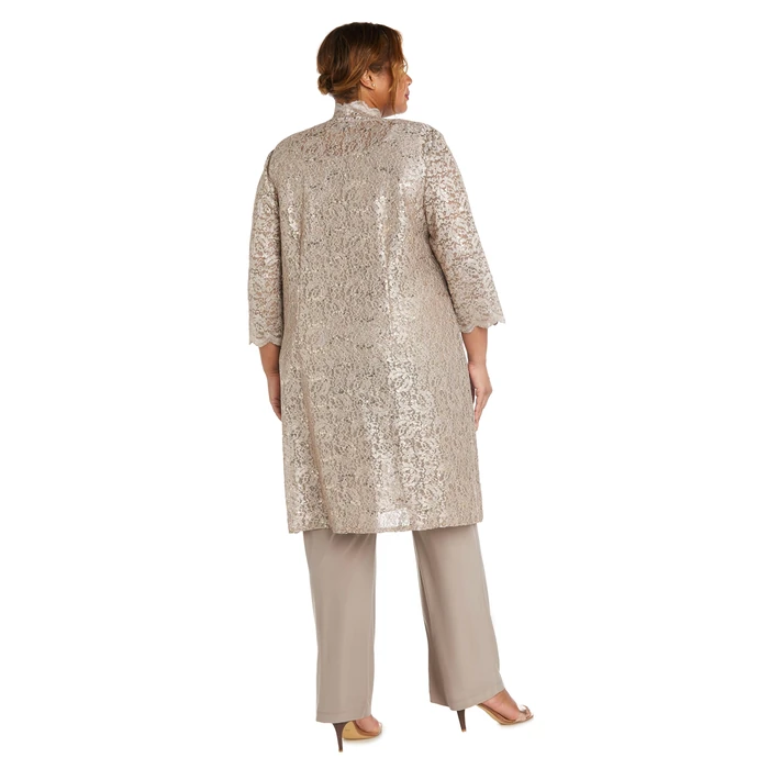 R&M Richards Women's 3-Piece Glitter Lace Scallop Duster Pant Set W/Matching Tank Top & Knee Length 3/4 Sleeves Jacket by R&M Richards - Image 2