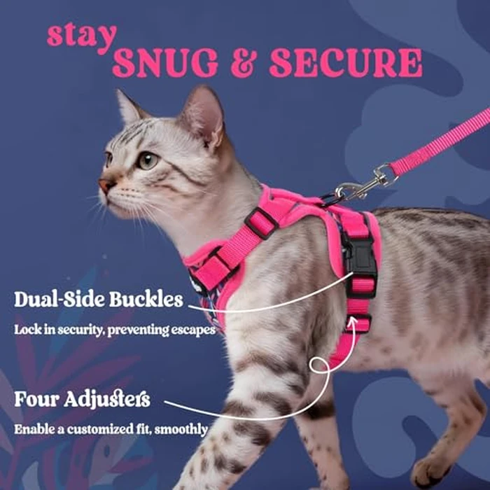 rabbitgoo Cat Harness and Leash for Walking, Escape Proof Soft Adjustable Vest Harnesses for Cats, Easy Control Breathable Reflective Strips Jacket, Coconut Fuchsia,M by rabbitgoo - Image 6