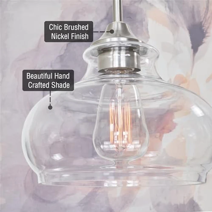Kira Home Harlow 9" Modern Schoolhouse Pendant Light with Clear Glass Shade, Industrial Farmhouse Silver Hanging Light with Schoolhouse Glass, Brushed Nickel Finish by Kira Home - Image 2
