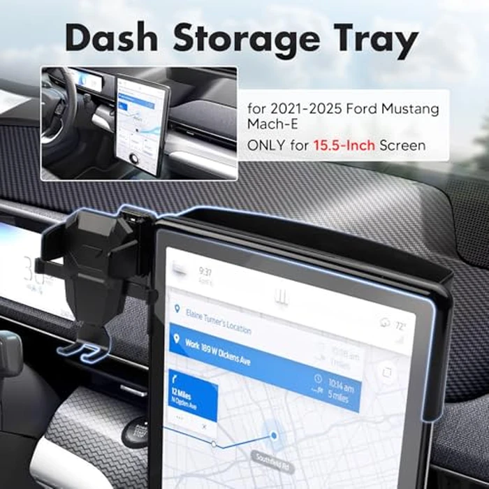 FIILINES Phone Holder for Ford Mustang Mach-E 2023-2026 (Fit 15.5" Touch Screen), Phone Mount with Dash Organizer for Mustang Mach-E Accessories, 360 Degree Rotation Dash Mount Cell-Phone Holder by FIILINES - Image 2