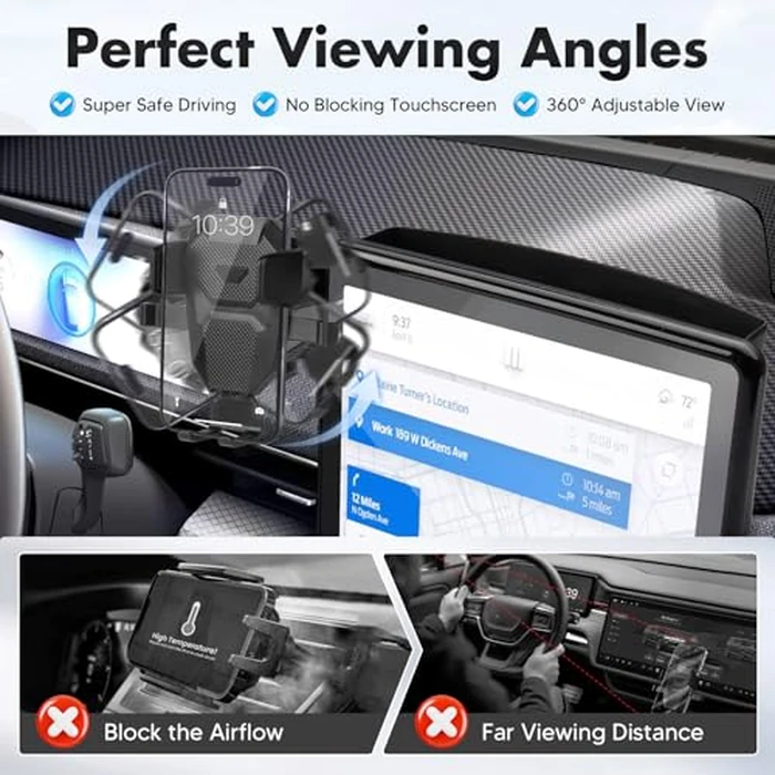 FIILINES Phone Holder for Ford Mustang Mach-E 2023-2026 (Fit 15.5" Touch Screen), Phone Mount with Dash Organizer for Mustang Mach-E Accessories, 360 Degree Rotation Dash Mount Cell-Phone Holder by FIILINES - Image 4