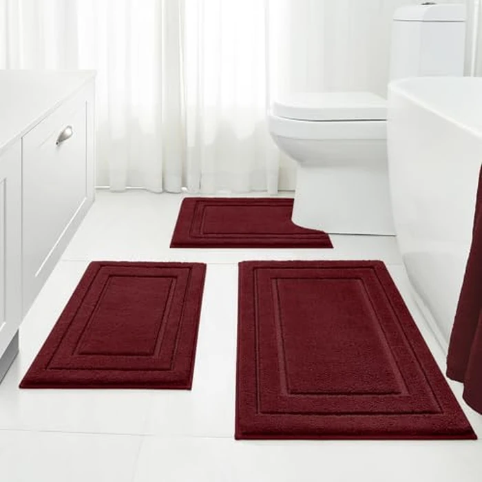 HOMEIDEAS Bathroom Rugs Sets 3 Piece, Super Soft and Absorbent Non Slip Microfiber Toilet Bath Mat with U-Shaped (Burgundy Red) by HOMEIDEAS - Image 1