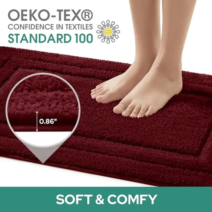 HOMEIDEAS Bathroom Rugs Sets 3 Piece, Super Soft and Absorbent Non Slip Microfiber Toilet Bath Mat with U-Shaped (Burgundy Red) by HOMEIDEAS - Image 2