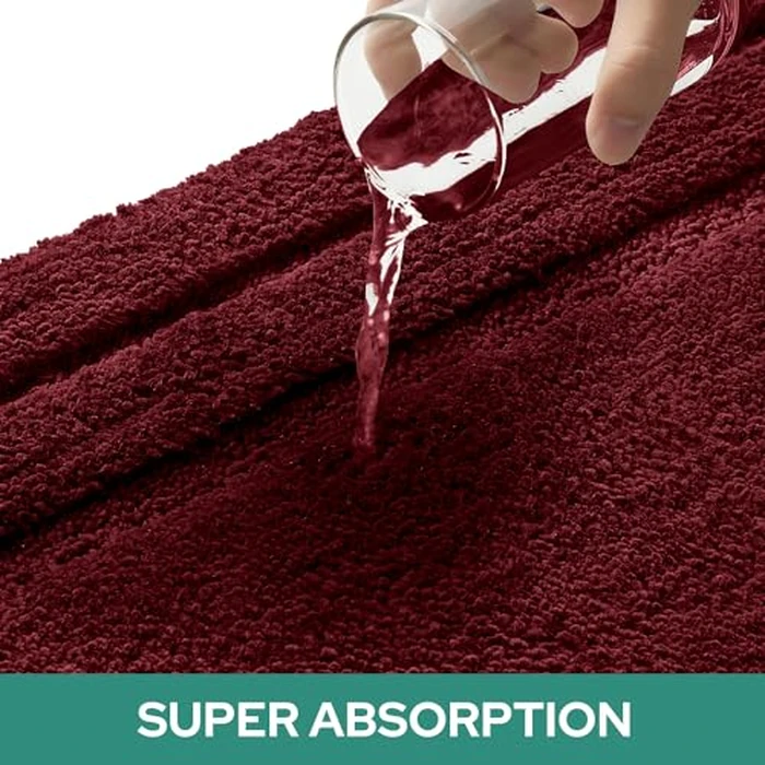 HOMEIDEAS Bathroom Rugs Sets 3 Piece, Super Soft and Absorbent Non Slip Microfiber Toilet Bath Mat with U-Shaped (Burgundy Red) by HOMEIDEAS - Image 3