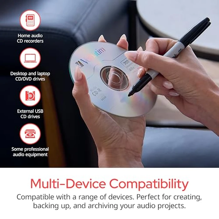 Verbatim Music CD-R 40X 80 Minute 700 MB Blank Recordable Audio Discs 25pk Spindle by Verbatim - Image 5