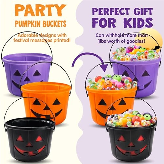 JOYIN 6PCS Halloween Trick or Treat Pumpkin Bucket, Orange Plastic Candy Bucket for Trick or Treating, Black Purple Jack O Lantern Basket and Pails with Handle for Kids Halloween Party Favor Supplies by JOYIN - Image 4