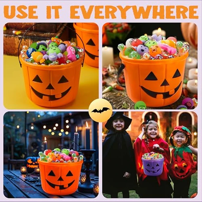 JOYIN 6PCS Halloween Trick or Treat Pumpkin Bucket, Orange Plastic Candy Bucket for Trick or Treating, Black Purple Jack O Lantern Basket and Pails with Handle for Kids Halloween Party Favor Supplies by JOYIN - Image 5