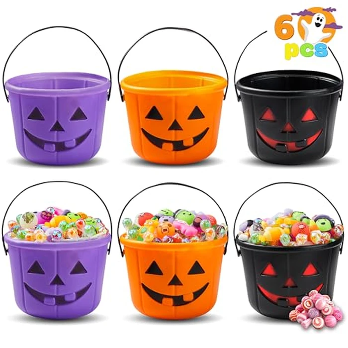 JOYIN 6PCS Halloween Trick or Treat Pumpkin Bucket, Orange Plastic Candy Bucket for Trick or Treating, Black Purple Jack O Lantern Basket and Pails with Handle for Kids Halloween Party Favor Supplies by JOYIN - Image 9
