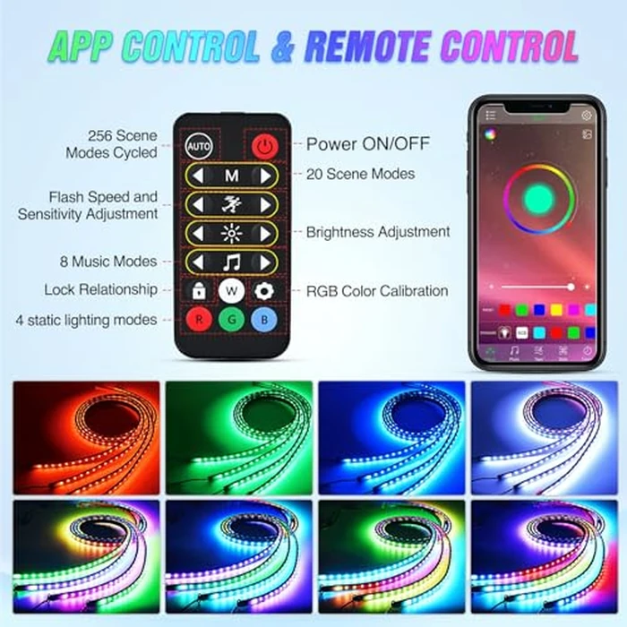 Nilight 4Pcs Car Underglow Neon Accent Strip Lights 256 LEDs RGBIC Multi Color DIY Sound Active Function Music Mode with APP Control and Remote Control Underbody Light Strips, 2 Years Warranty by Nilight - Image 3