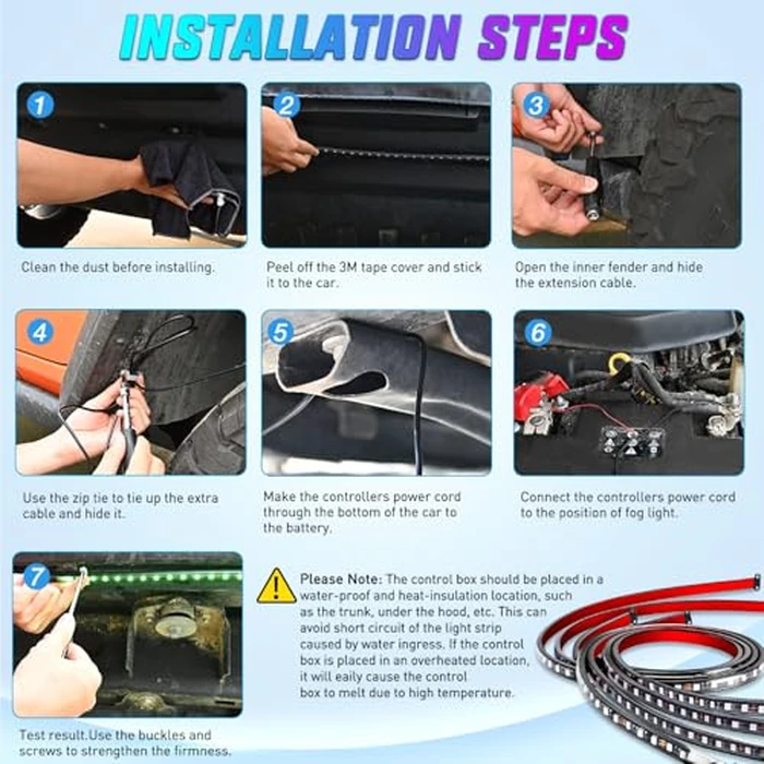 Nilight 4Pcs Car Underglow Neon Accent Strip Lights 256 LEDs RGBIC Multi Color DIY Sound Active Function Music Mode with APP Control and Remote Control Underbody Light Strips, 2 Years Warranty by Nilight - Image 8