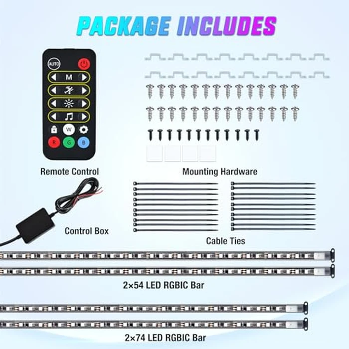 Nilight 4Pcs Car Underglow Neon Accent Strip Lights 256 LEDs RGBIC Multi Color DIY Sound Active Function Music Mode with APP Control and Remote Control Underbody Light Strips, 2 Years Warranty by Nilight - Image 9