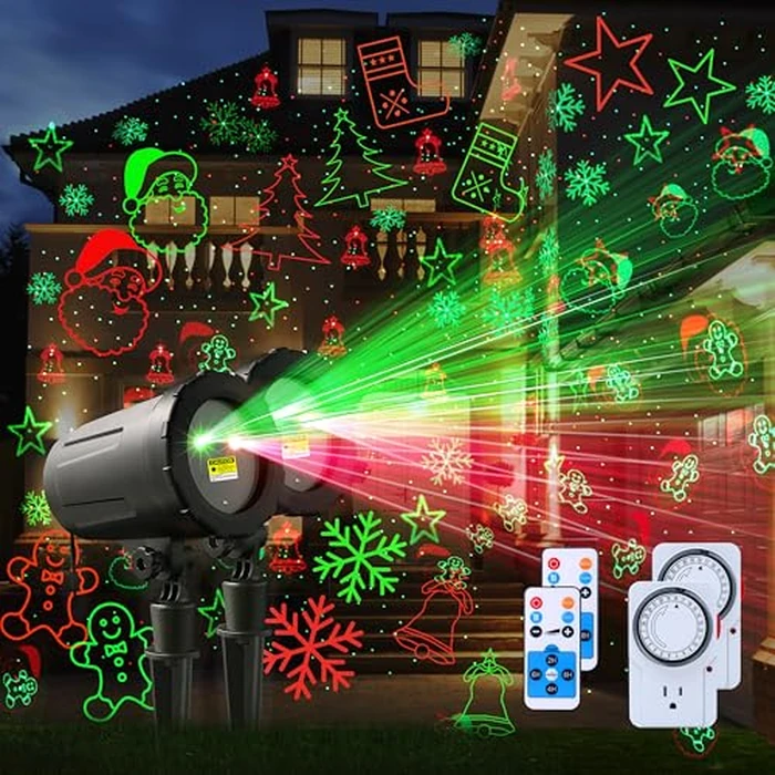 2-Pack Christmas Projector Lights Outdoor Laser Projection with Remote & Bonus Timer - 8 Festive Red & Green Patterns, IP65 Waterproof Xmas Laser Light for Lawn, Garden, Yard & Patio Decorations by XingsLight - Used - Like New condition